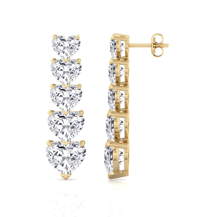 Dangle Heart Shape Lab Grown Diamond Tennis Earrings Yellow Gold 