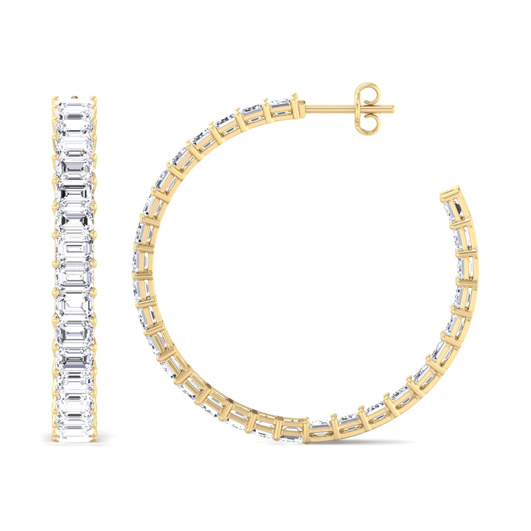 Emerald-Cut Lab Grown Diamond Hoops Yellow Gold 14K