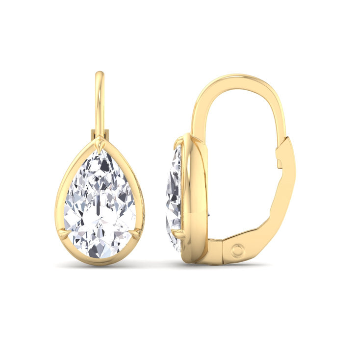 Pear Shape Lab Grown Diamond Solitaire Stud Dangle Earrings Yellow Gold 14K 2CT