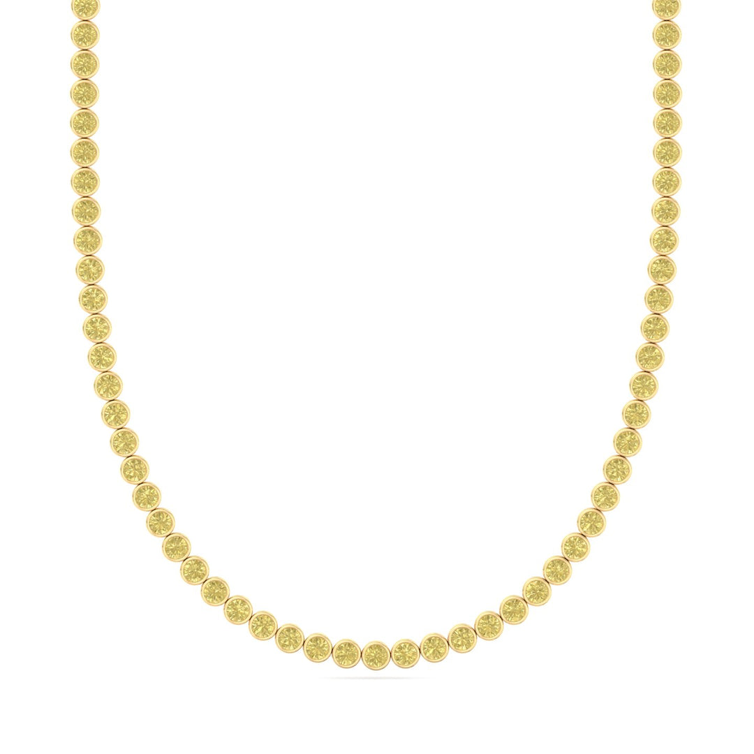 Bezel Set Fancy Yellow Lab Grown Diamond Tennis Necklace Yellow Gold 1