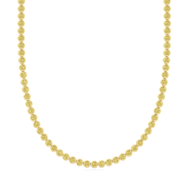 Bezel Set Fancy Yellow Lab Grown Diamond Tennis Necklace Yellow Gold 1