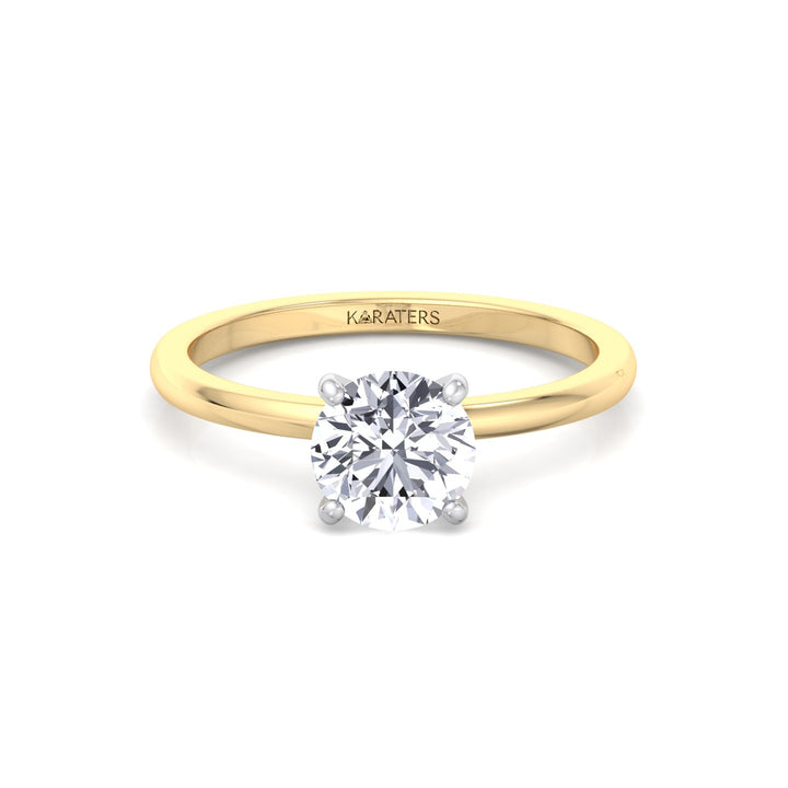 Two Tone Round Shape Solitaire Lab-Grown Diamond Engagement Ring Yellow Gold 14K