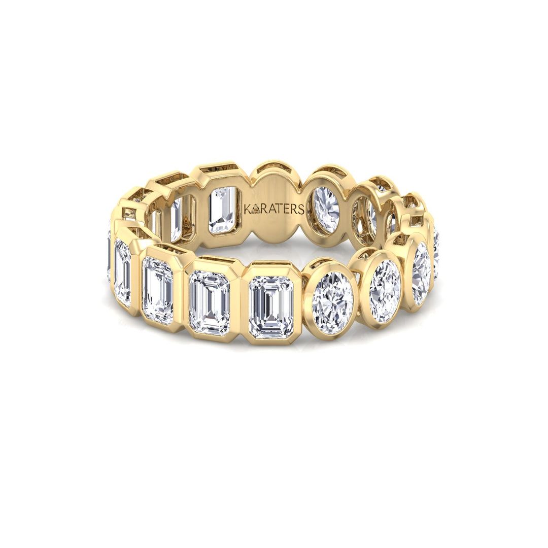 Double Shape - Bezel Set Emerald and Oval Cut Lab Grown Diamond Eternity Band