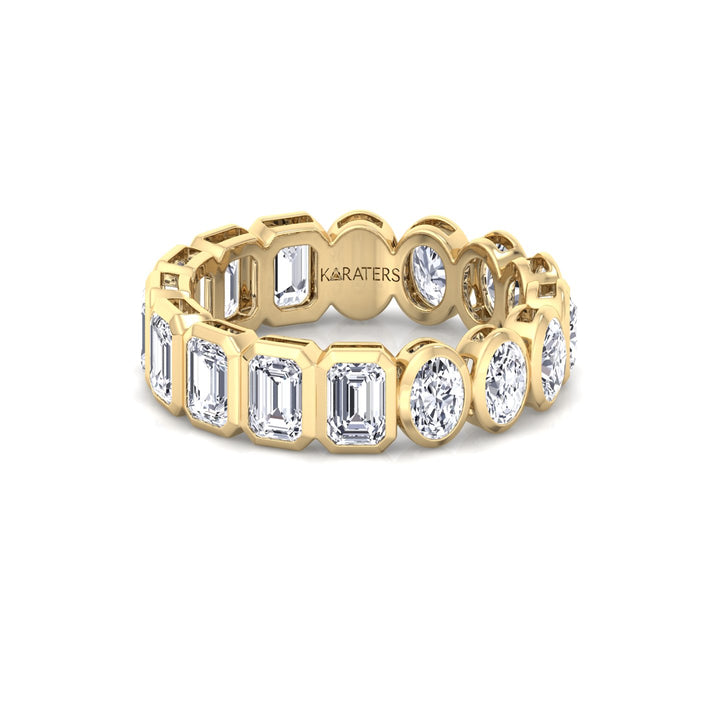 Double Shape - Bezel Set Emerald and Oval Cut Lab Grown Diamond Eternity Band