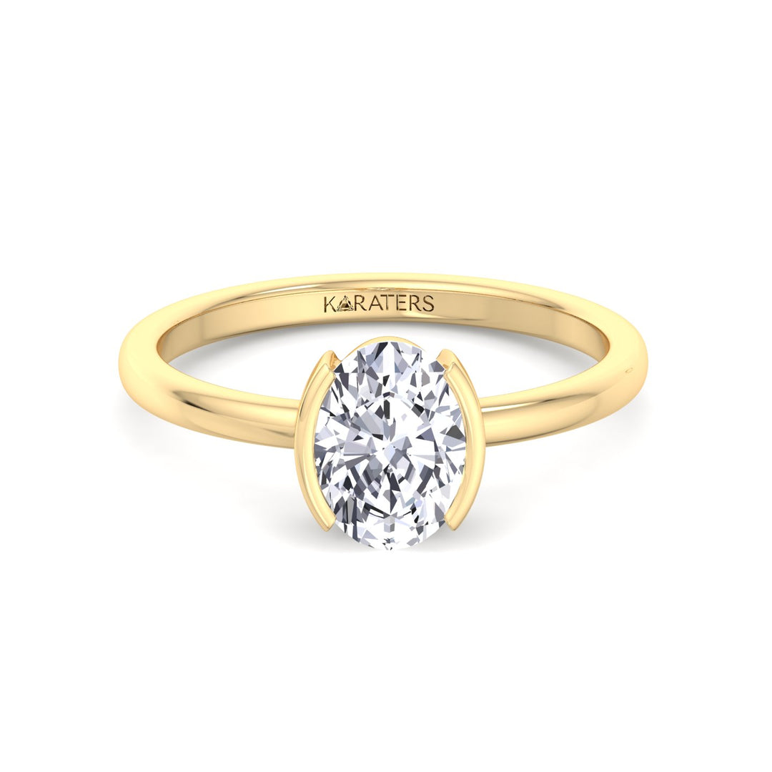 Half Bezel Oval Shape Lab-Grown Diamond Engagement Ring-1CT-2CT-3CT-4CT-5CT-6CT-7CT-8CT-9CT-10CT-Yellow Gold