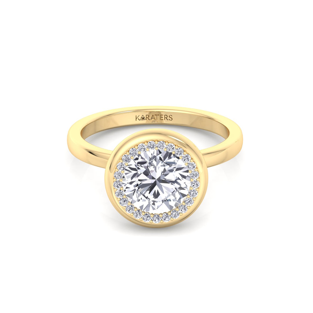 Bezel Set Round Shape Halo Lab Grown Diamond Engagement Ring Yellow Gold 14K