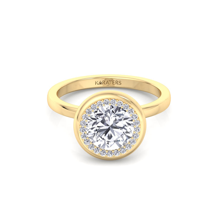 Bezel Set Round Shape Halo Lab Grown Diamond Engagement Ring Yellow Gold 14K