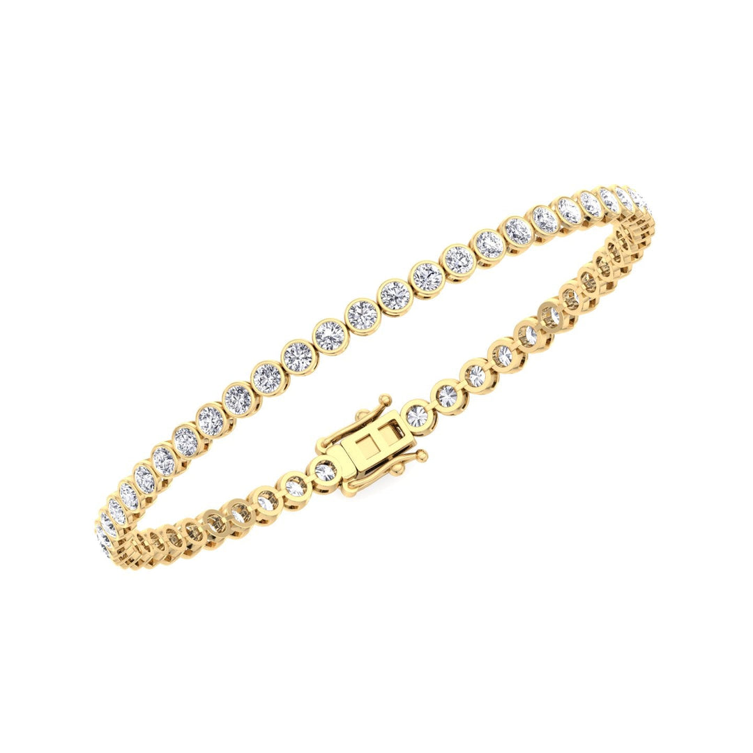 Round Shape Lab Grown Diamond Bezel Set Tennis Bracelet 14K Solid Gold