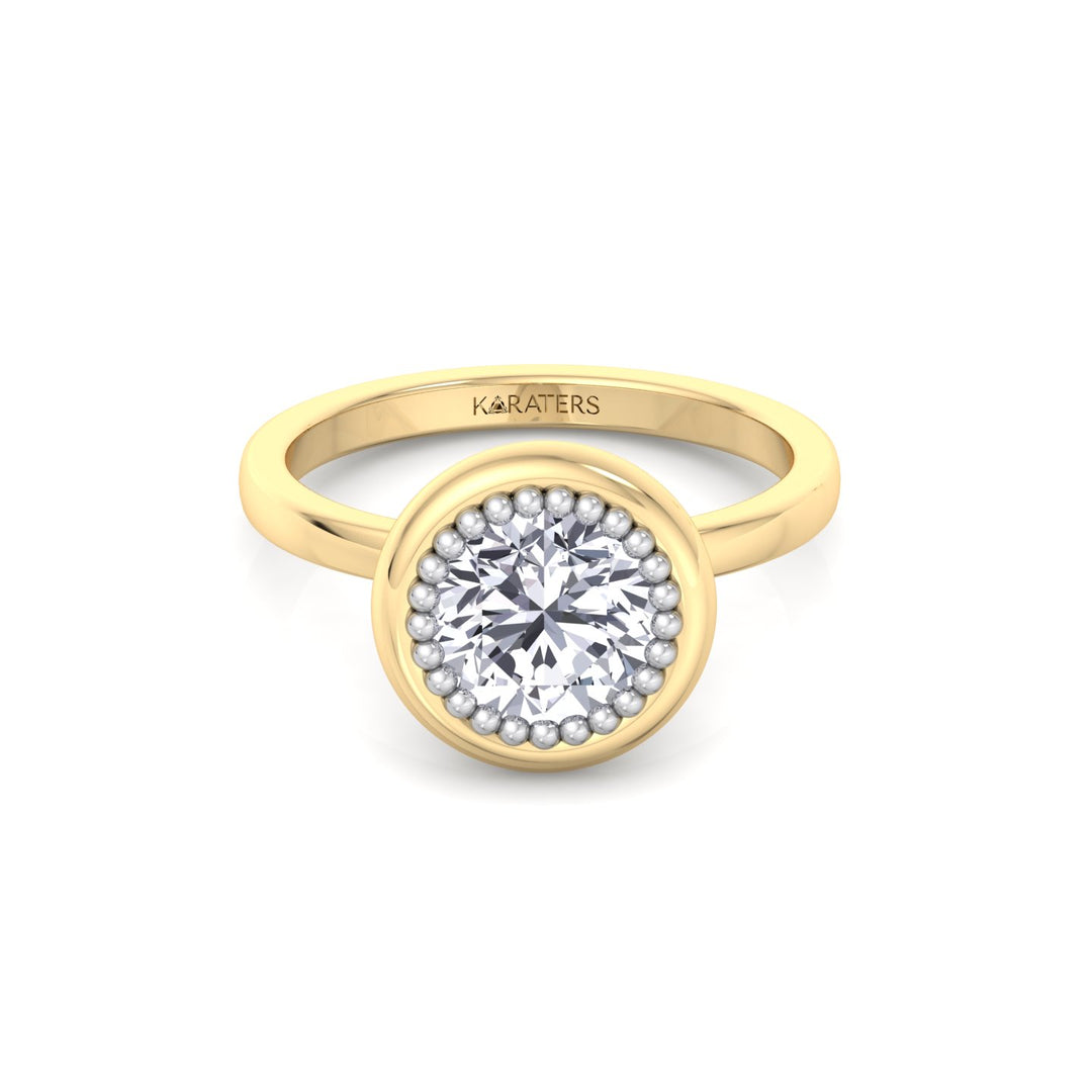 Halo Bezel Set Bubble with Round Shape Lab-Grown Diamond Engagement Ring Yellow Gold 18K