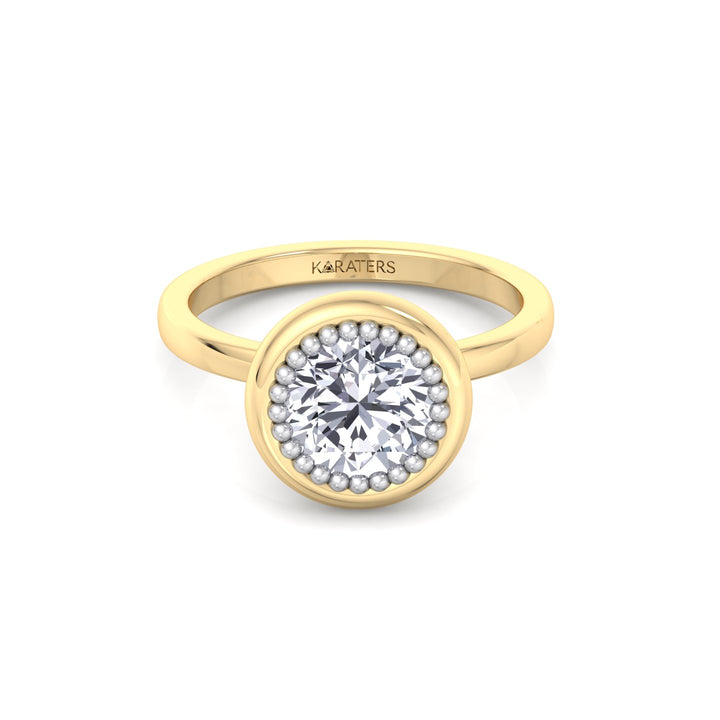 Halo Bezel Set Bubble with Round Shape Lab-Grown Diamond Engagement Ring Yellow Gold 18K