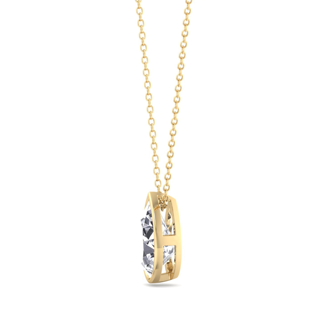 Pear Shape- Bezel Set Lab Grown Diamond Pendant - Yellow -Gold-14K-18K- 1CT-5CT