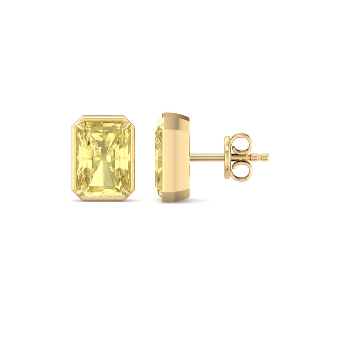 Fancy Yellow Radiant Cut Lab Grown Diamond Studs Yellow Gold 18K