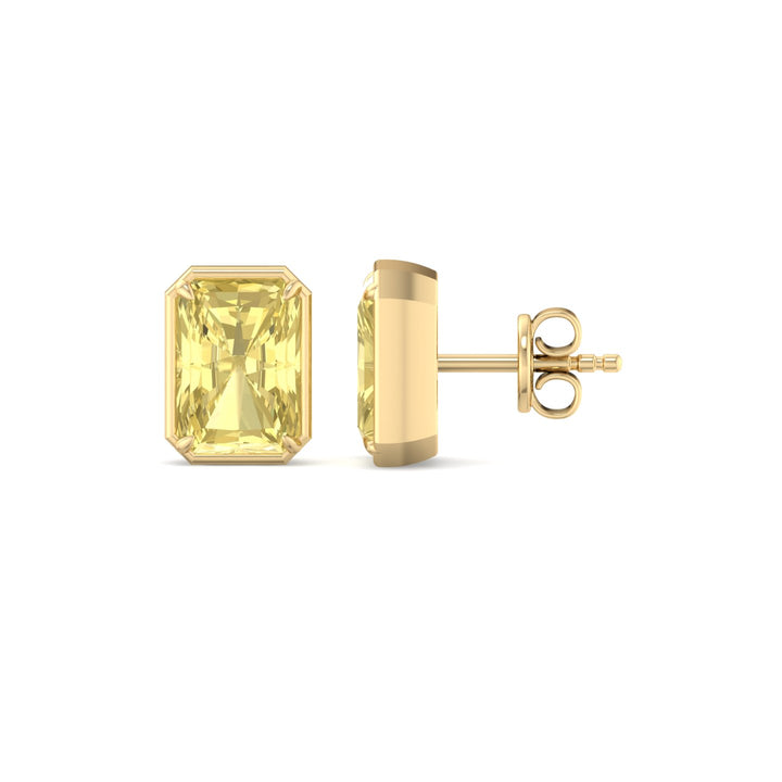 Fancy Yellow Radiant Cut Lab Grown Diamond Studs Yellow Gold 18K