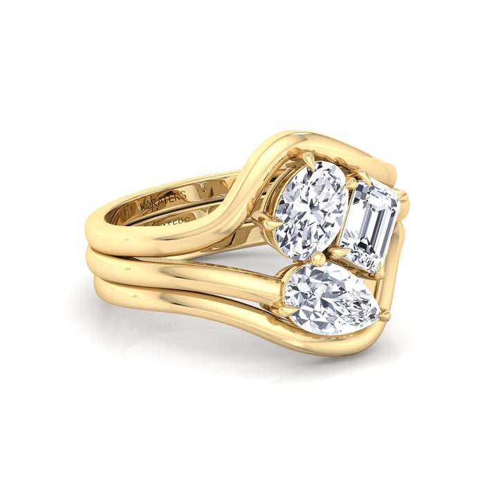 3CT Total Weight 3 Stone Lab Grown Diamond Wedding Set Yellow Gold 14K