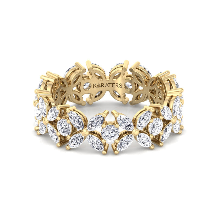 Marquise and Round Shape Lab Grown Diamond Eternity Band Yellow Gold 14K