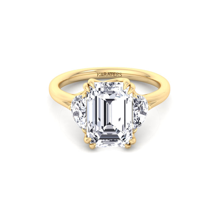 Emerald & Trapezoid Three Stone Lab-Diamond Engagement Ring YG 4