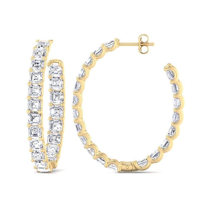 Inside Out Asscher Cut Lab Grown Diamond Hoop Earrings Yellow Gold 14K
