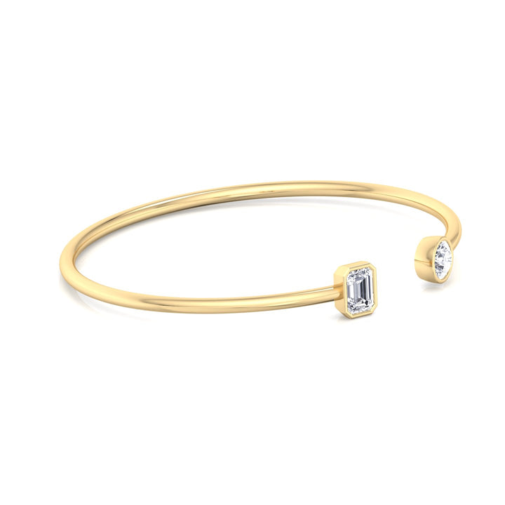 Flexible Gold Toi Et Moi Bangle with Emerald & Round Shape Lab Grown Diamonds Yellow 14K