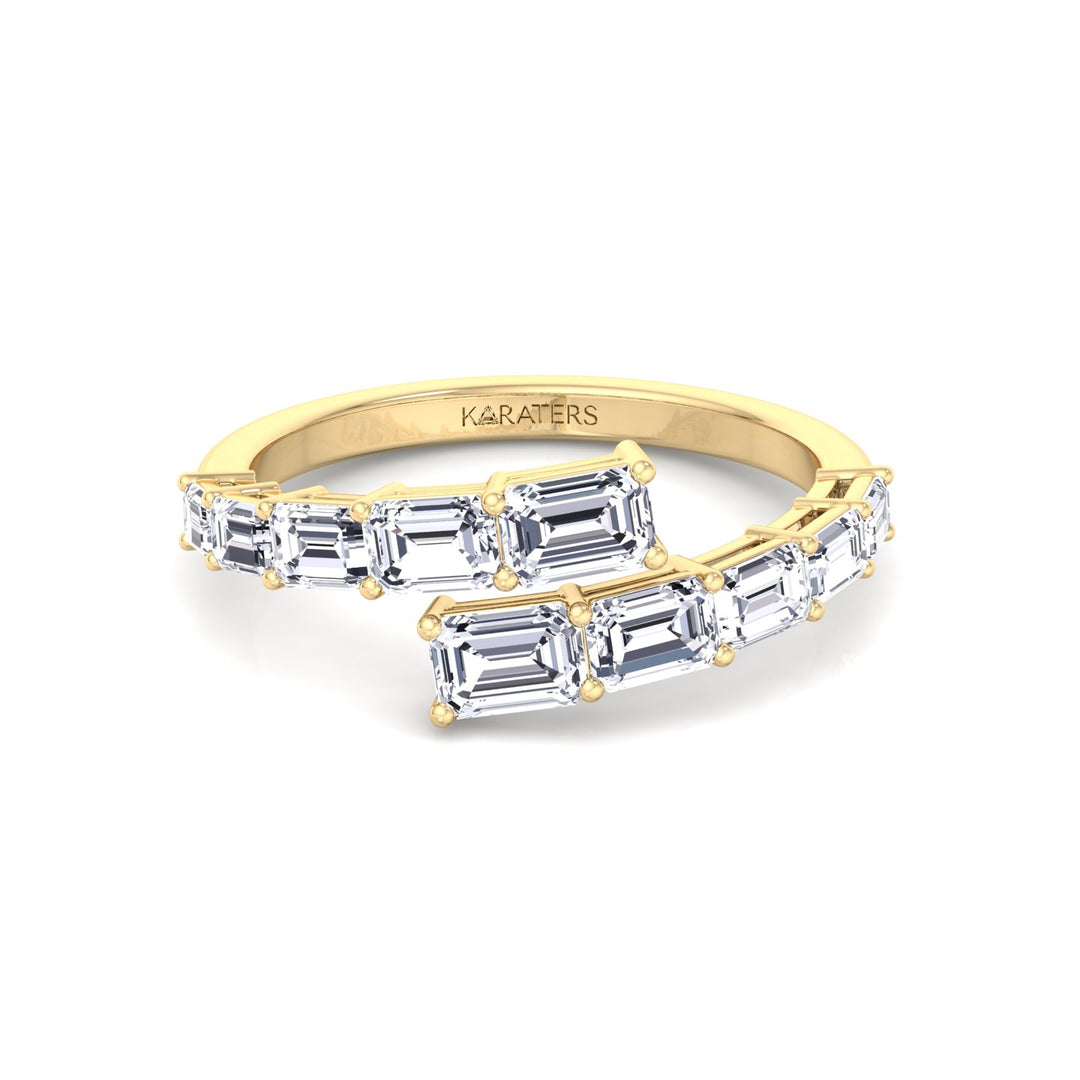 Graduated Emerald Shape Lab Grown Diamond Wrap Ring Yellow Gold 14K