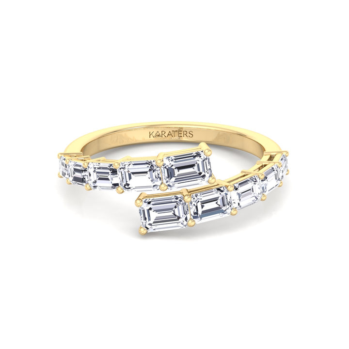 Graduated Emerald Shape Lab Grown Diamond Wrap Ring Yellow Gold 14K