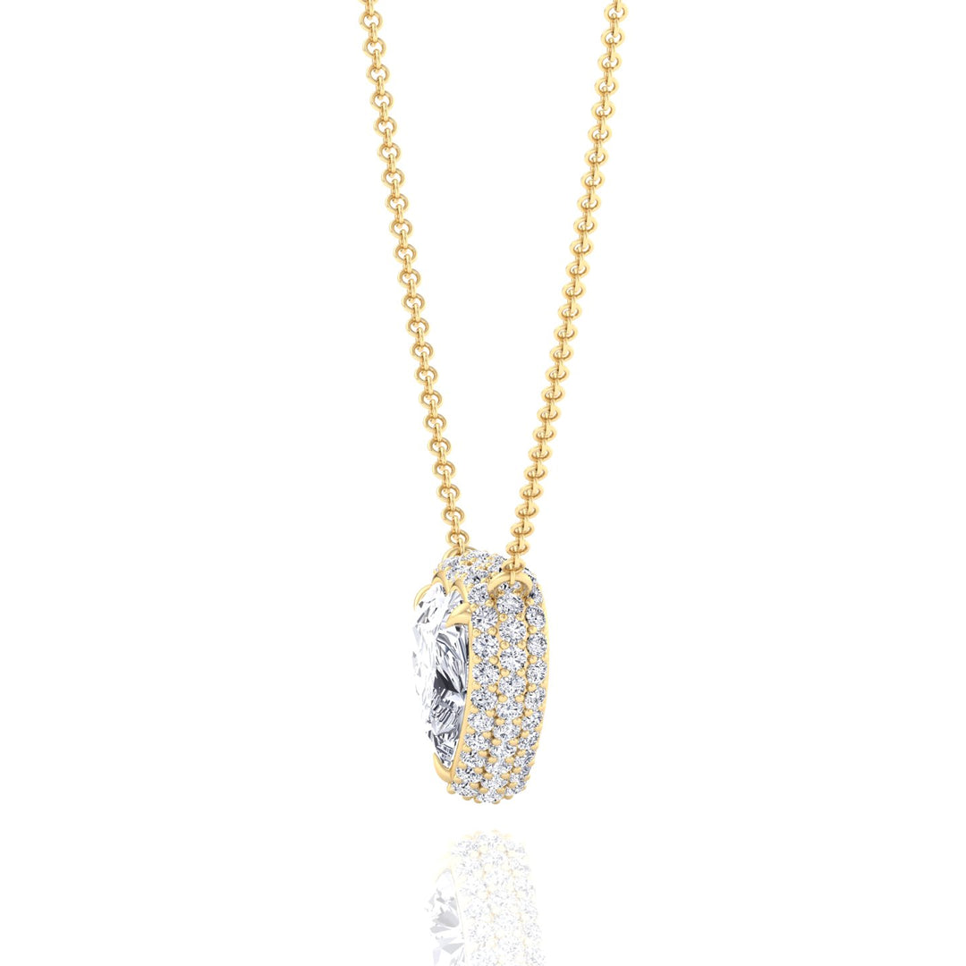 Invisible Halo Heart Shape Lab Grown Diamond Pendant Yellow Gold 