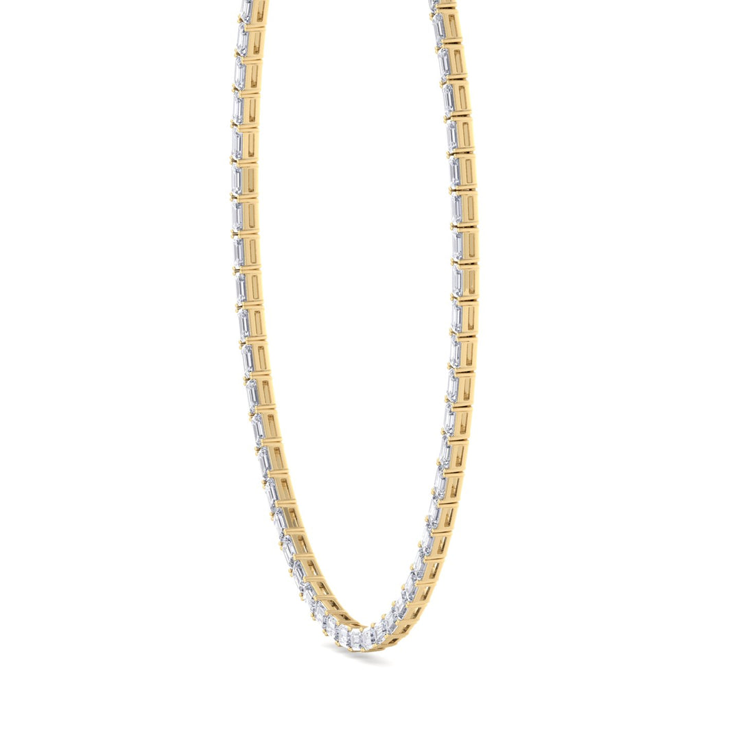 East-West Emerald Cut Lab Grown Diamond Tennis Necklace Yellow Gold