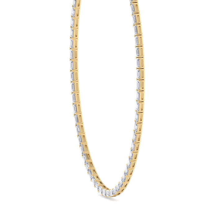 East-West Emerald Cut Lab Grown Diamond Tennis Necklace Yellow Gold