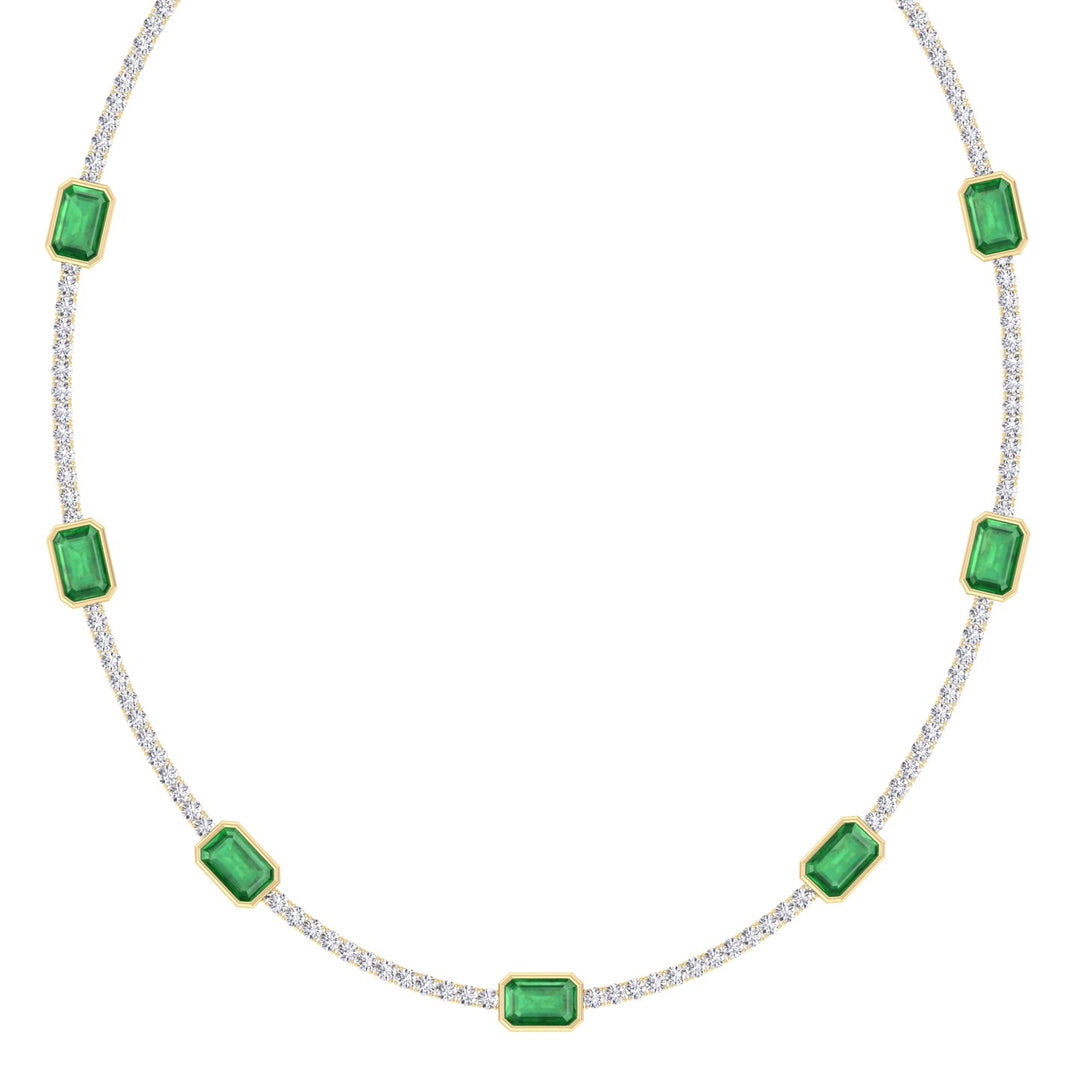 Lab Grown Emerald and Diamond Tennis Necklace Yellow Gold 20CT