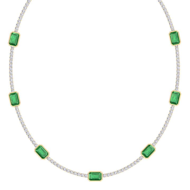 Lab Grown Emerald and Diamond Tennis Necklace Yellow Gold 20CT
