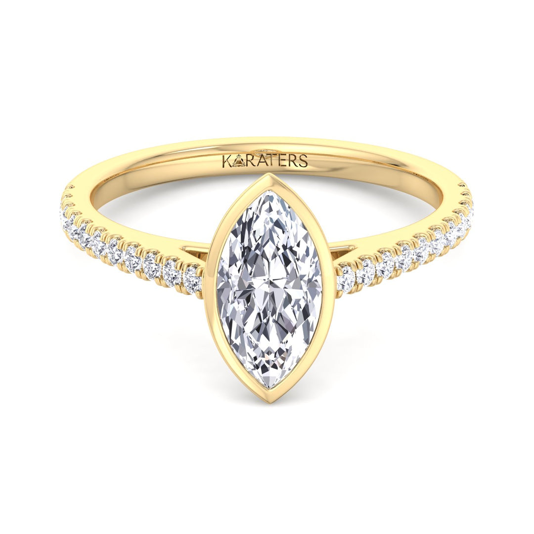 bezel-set-marquise-shape-lab-grown-diamond-engagement-ring-with-cathedral-style-pave-band-in-14k-solid-yellow-gold