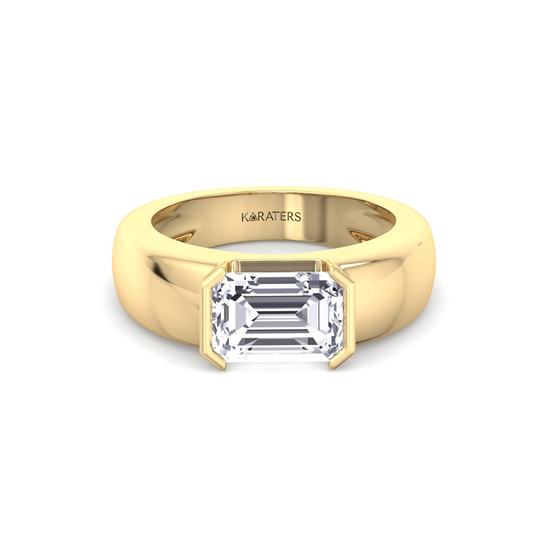 YG Emerald Cut Bezel Set Unisex Lab Grow Diamond Engagement Ring 3