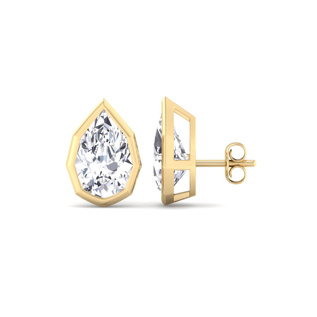 YG Pear-Shaped Lab Grown Diamond Studs in a Geometric-Style Bezel Setting 
