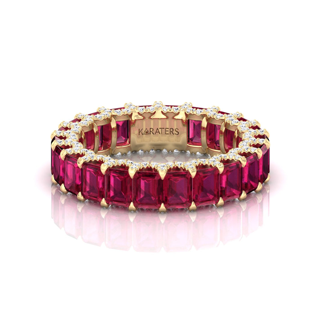 Emerald Cut Lab Grown Ruby Eternity Band - 14K- 18K -Yellow Gold 6CT