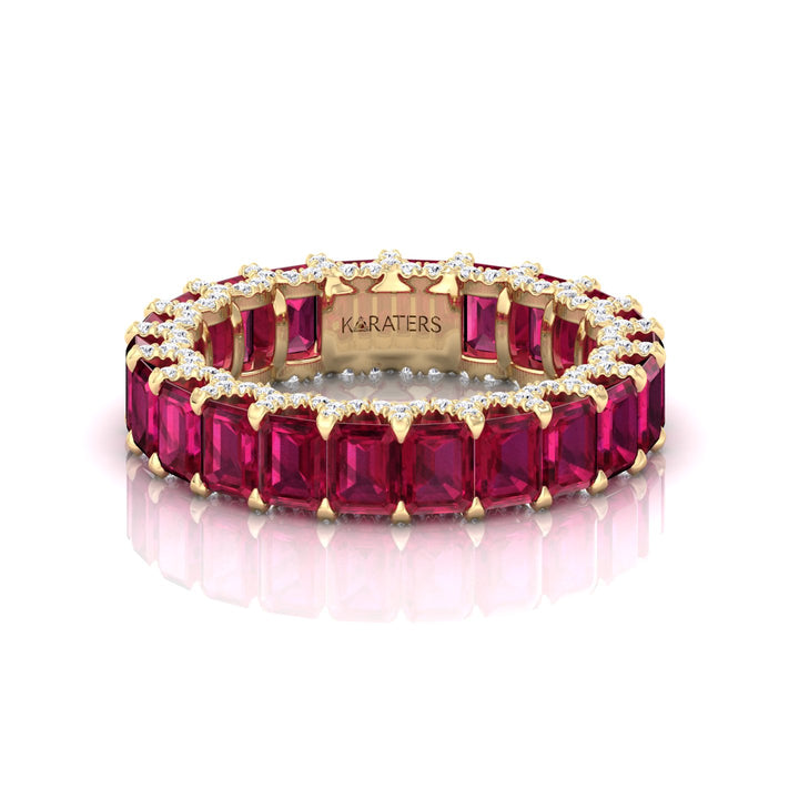 Emerald Cut Lab Grown Ruby Eternity Band - 14K- 18K -Yellow Gold 6CT