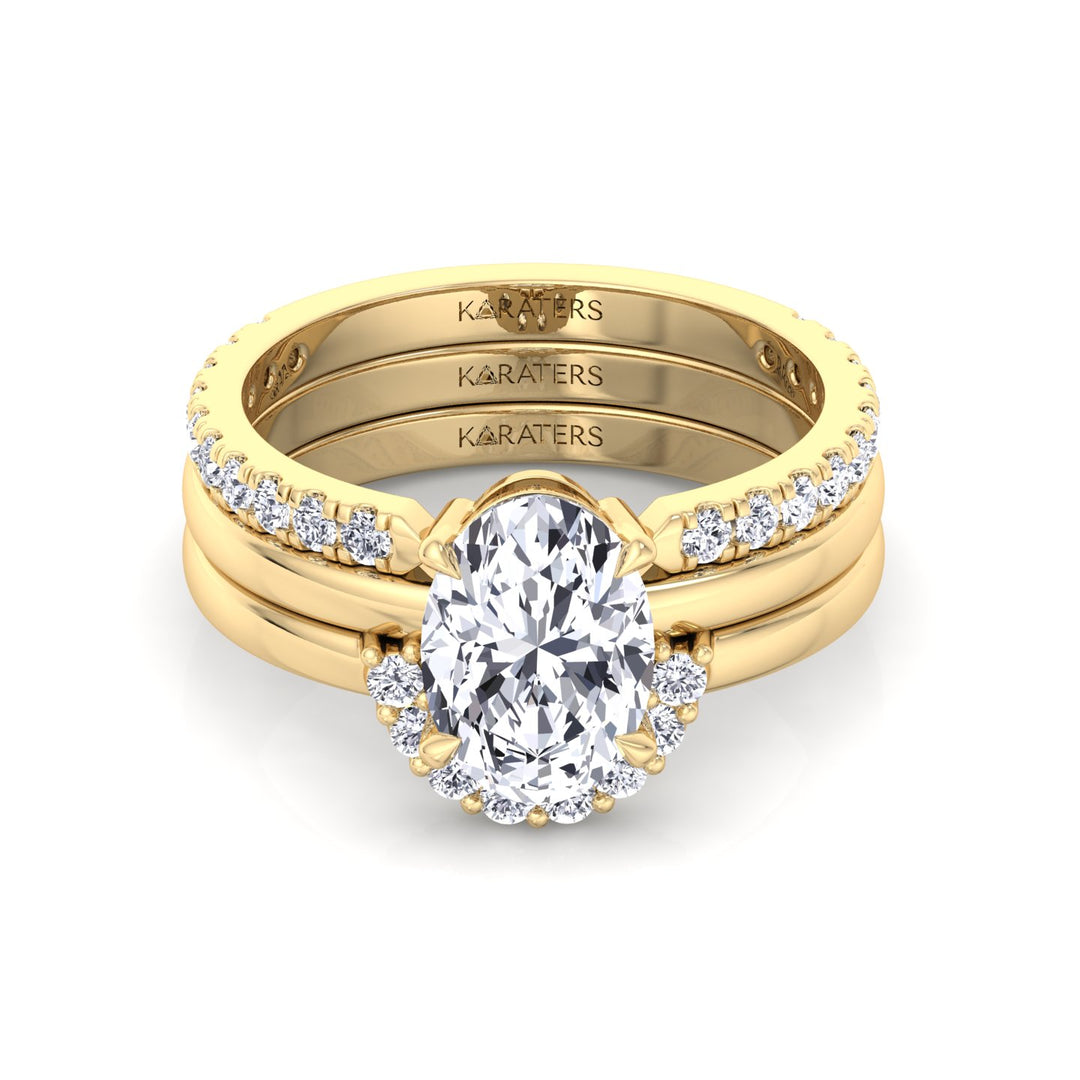 3.95CT Total Weight Oval Shape Lab Grown Diamond Wedding Set Yellow  Gold 18K