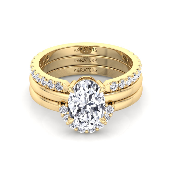 3.95CT Total Weight Oval Shape Lab Grown Diamond Wedding Set Yellow  Gold 18K