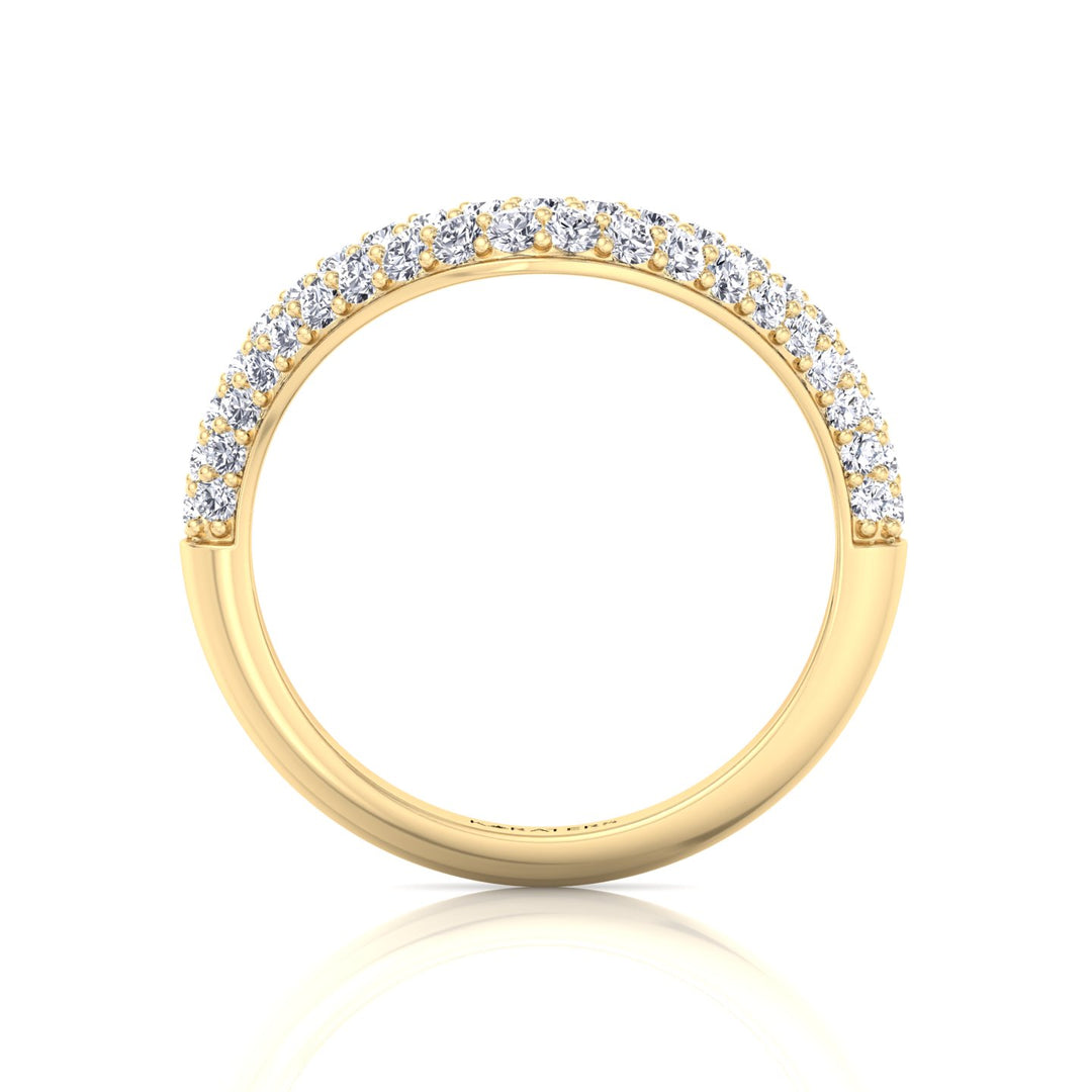 3 Row Pave Curved Lab Grown Diamond Wedding Band Yellow Gold 