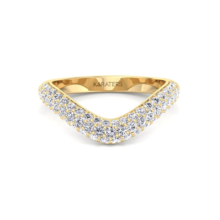 3 Row Pave Curved Lab Grown Diamond Wedding Band Yellow Gold 14K