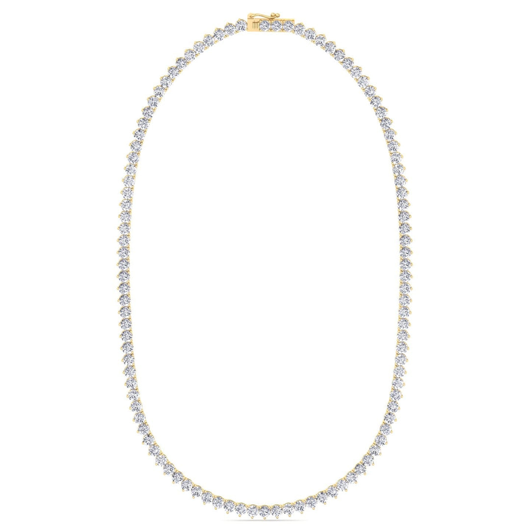 Yellow Gold 3 Prong Round Lab Tennis Necklace