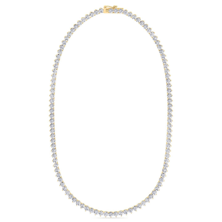 Yellow Gold 3 Prong Round Lab Tennis Necklace