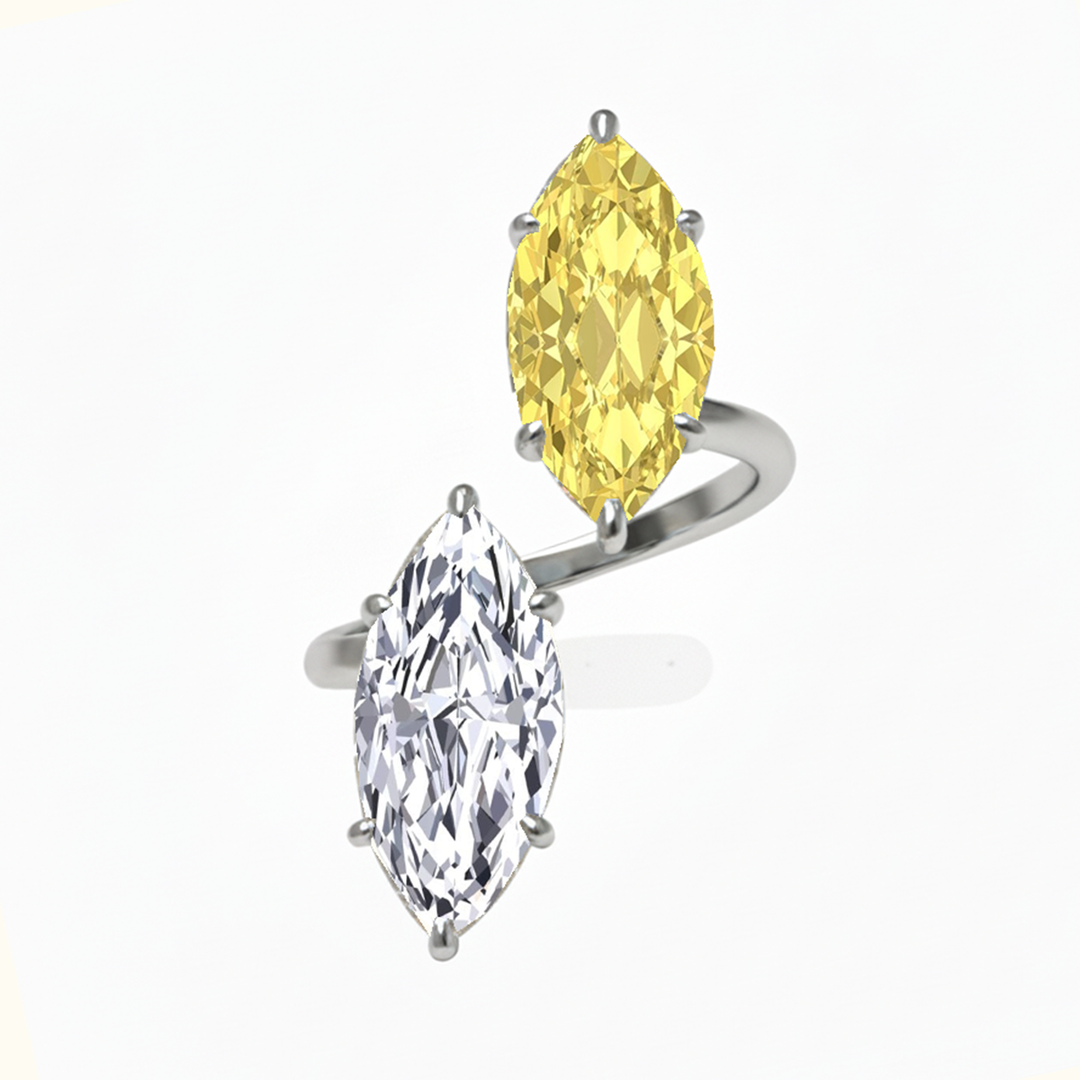 Fancy Yellow Marquise Cut Lab Grown Diamond Bypass Two Stone