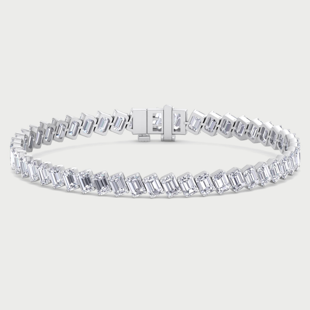 Slanted Emerald Cut Lab Grown Diamond Tennis Bracelet