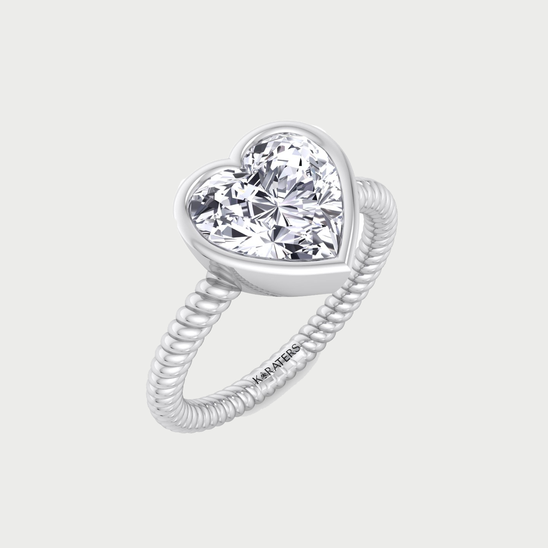 Heart Shape Twisted Rope Band Lab  Diamond Ring WG