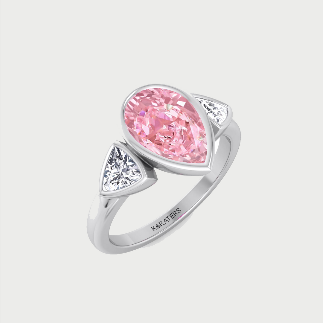 Fancy Pink Pear Shape Lab-Grown  Ring with Sidestones WG
