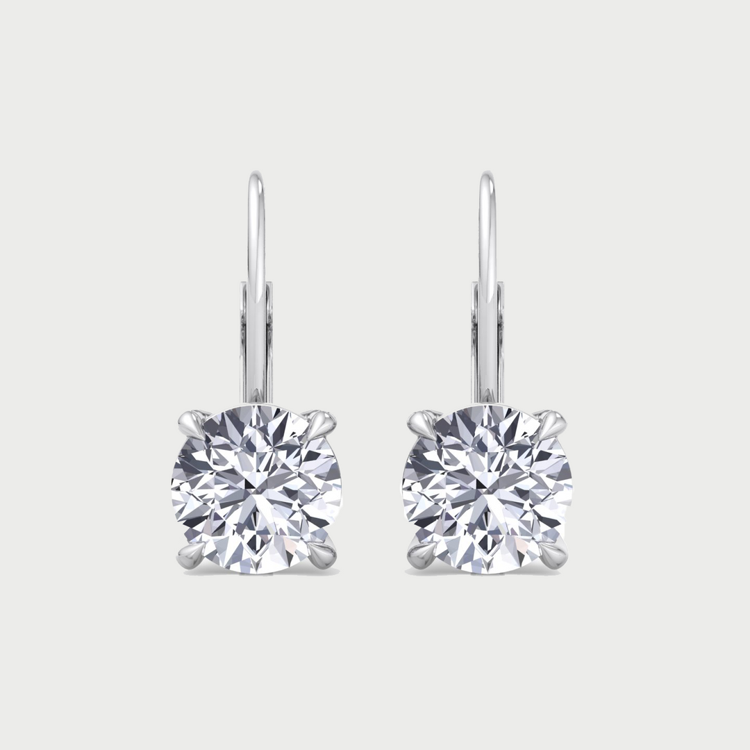 Round Shape Lab Grown Diamond Drop Earrings WG