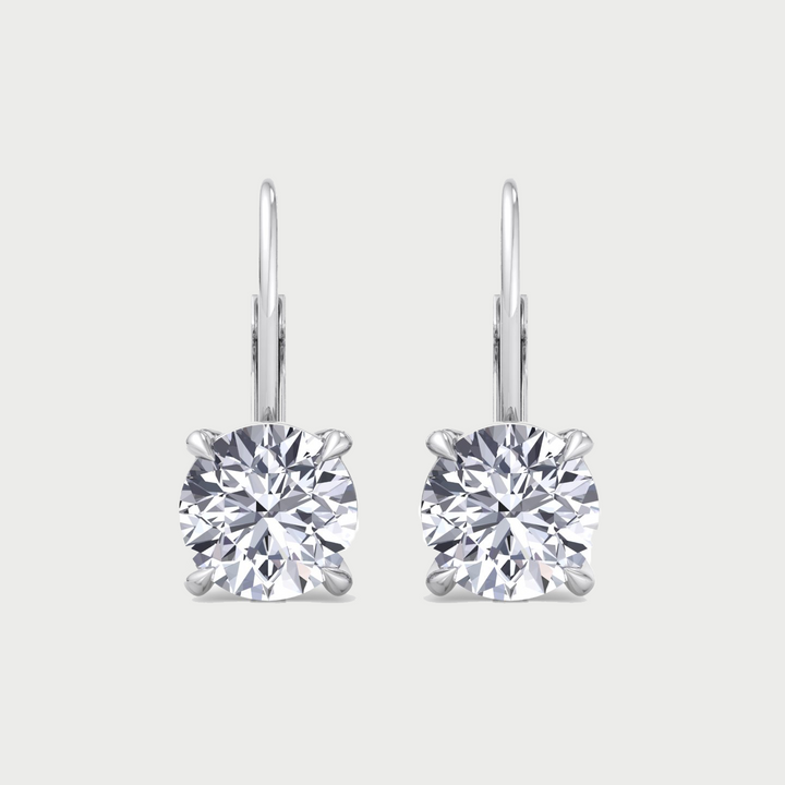 Round Shape Lab Grown Diamond Drop Earrings WG