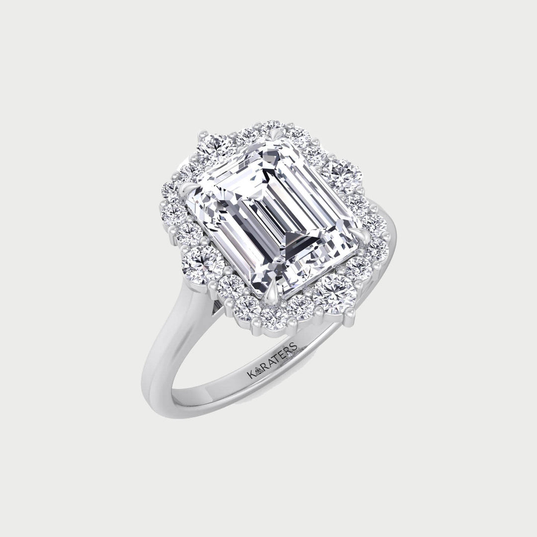 Cathedral Style Emerald Cut Lab Grown Diamond Ring WG