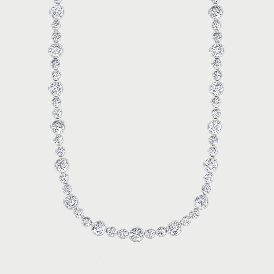 Round Bezel Big & Small Lab Grown Diamond Tennis Necklace 18K Solid Gold