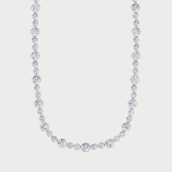 Round Bezel Big & Small Lab Grown Diamond Tennis Necklace 18K Solid Gold