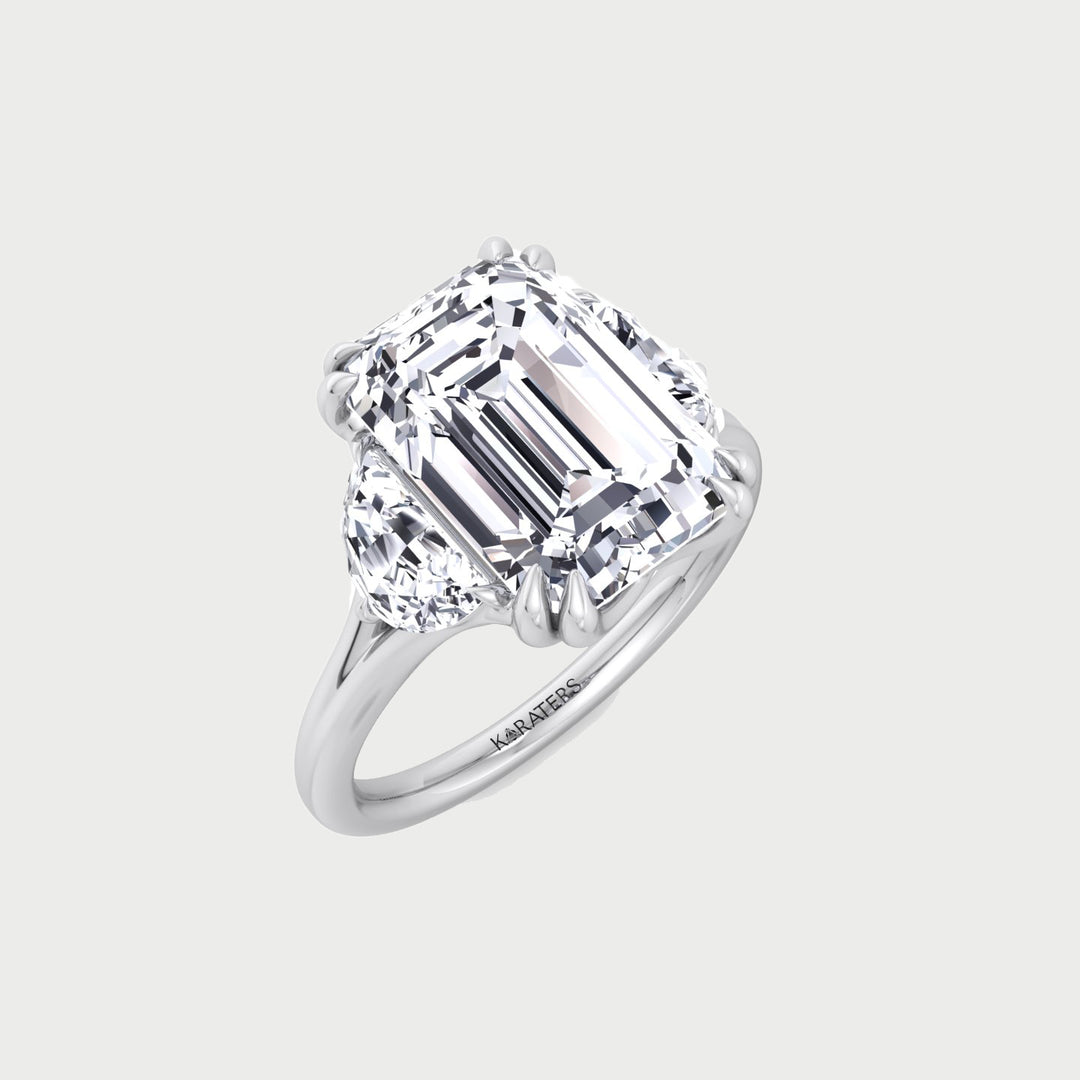 Emerald & Trapezoid Three Stone Lab-Diamond Engagement Ring